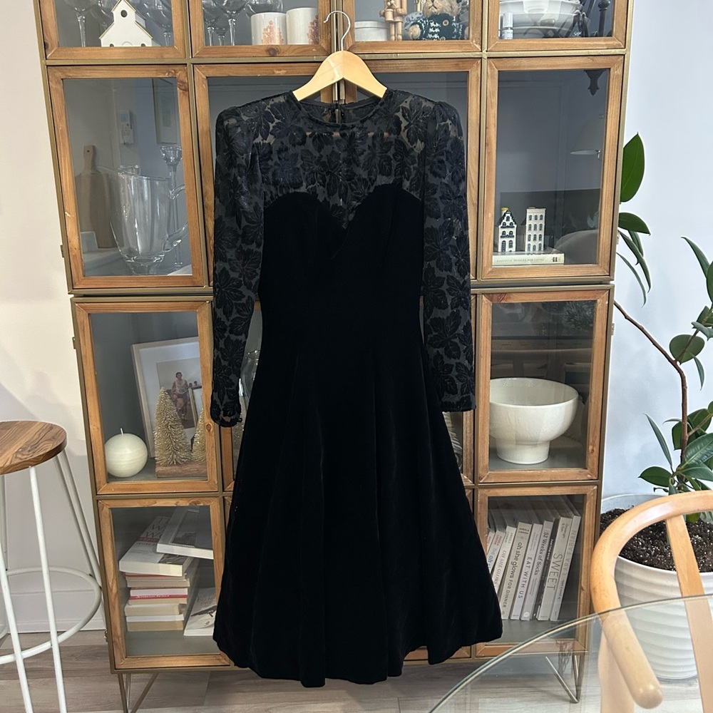 Vintage Black Lace and Velvet Dress